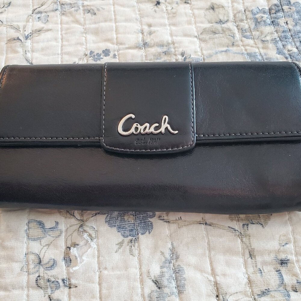Coach Clutch/Wallet - Black Leather with Pink Interior
